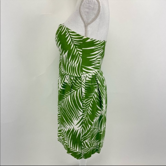 SOLD Milly of New York Linen Strapless Dress Size 8 Green & White Palm - Picture 8 of 14